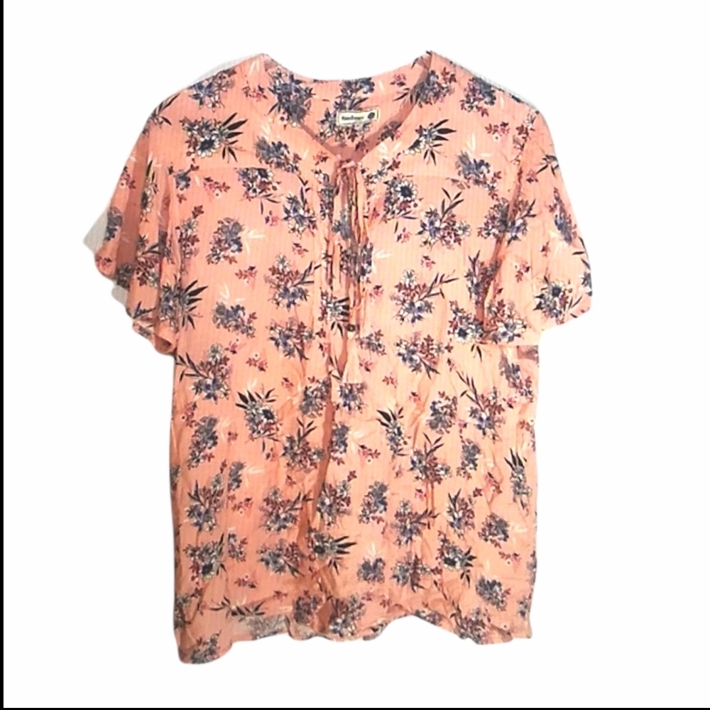 Rainforest Peach Floral Blouse with Tassels Sz XL